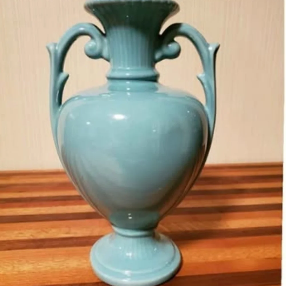 Haeger double handle seaform green/blue color vase